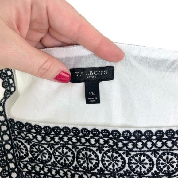 Talbots White Gauze Belted Dress with Black Embroidery - Picture 4 of 7